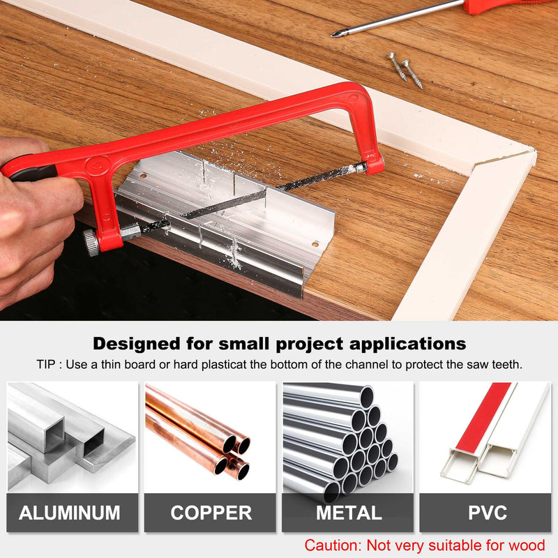 HAUTMEC 6inch Mini Hacksaw With Miter Box Set and 1pcs Bi-Metal Blade Small Miter Saw With Adjustable 6 Cutting Angles Professional Hack Saw for Metal、Crafts、Wood、Plastic Cutting 6" Hacksaw with Mitre Box