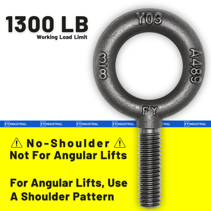 10 Pcs No-Shoulder Lifting Eye Bolts 3/8"-16 X 1-1/4"