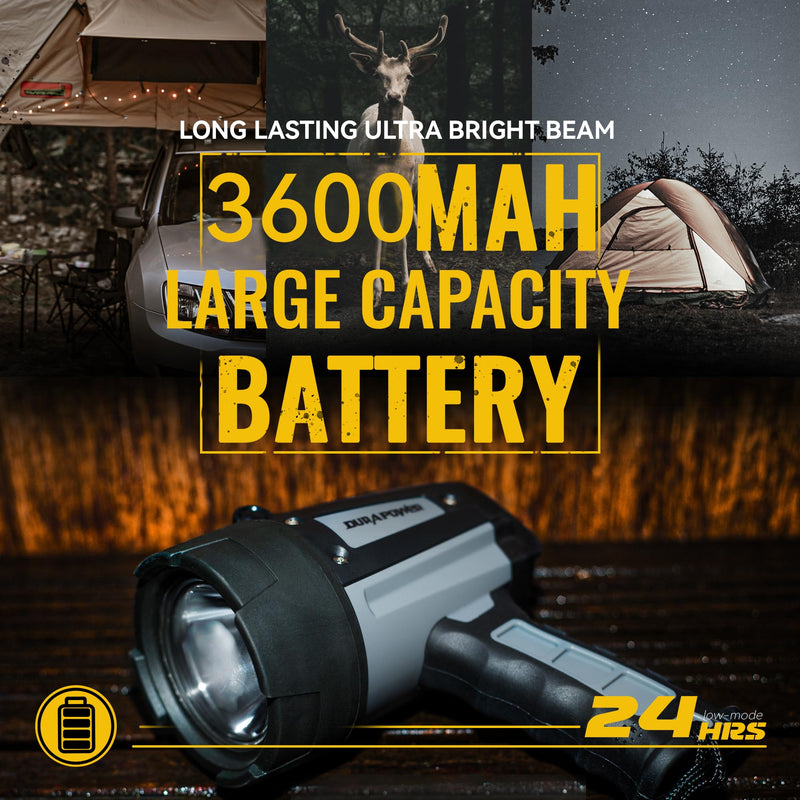 Durapower Rechargeable Spotlight Flashlight, 1000LM IP68 Waterproof Super Bright Handheld Spotlight, 1400ft Range LED Portable Spot Light for Marine Boat Hunting Camping