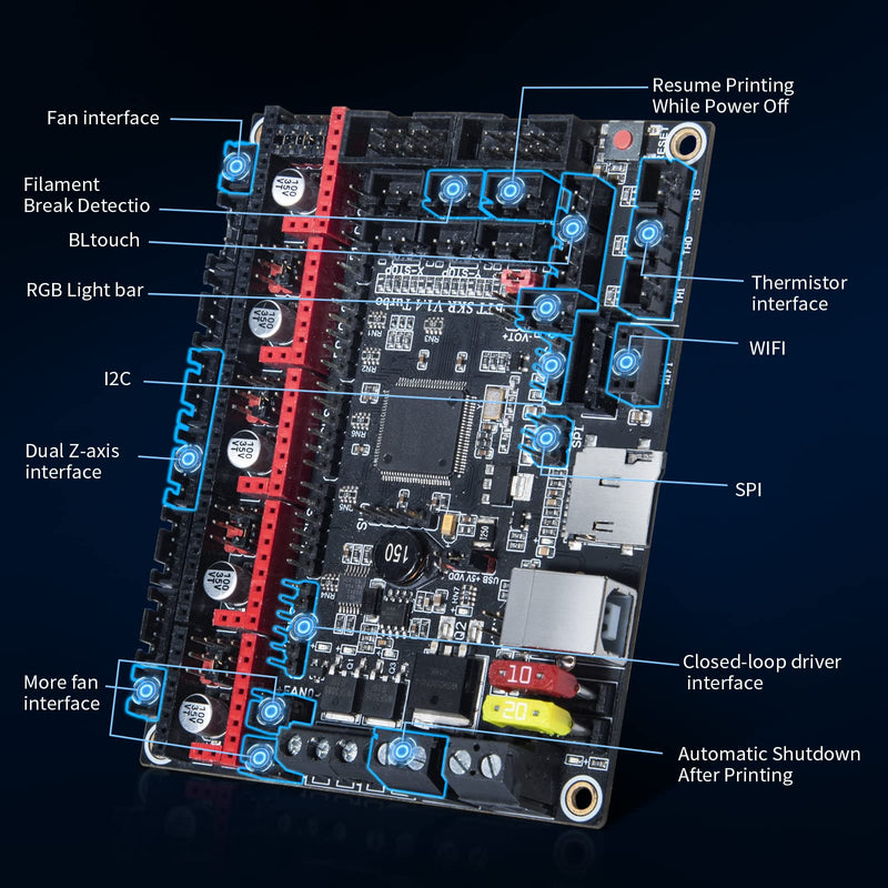 BIGTREETECH SKR V1.4 Turbo 32Bit Control Board 120MHZ Support 5 Axis TMC2209 Stepper Motor Driver Klipper/Marlin Compatible with HDMI5/TFT35/TFT70 Touch Screen BTT Pi for Ender 3/CR10/Voron DIY Board BTT SKR V1.4 Turbo