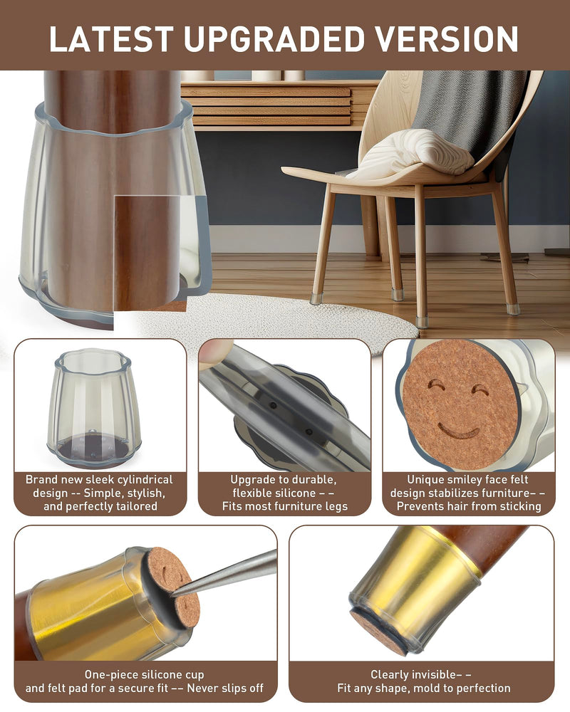 Chair Leg Floor Protectors, High Transparency Silicone Chair Leg Floor Protectors,Chair Leg Protectors for Hardwood Floors,Chair Leg Caps for Protecting Floors from Scratches (16PCS)