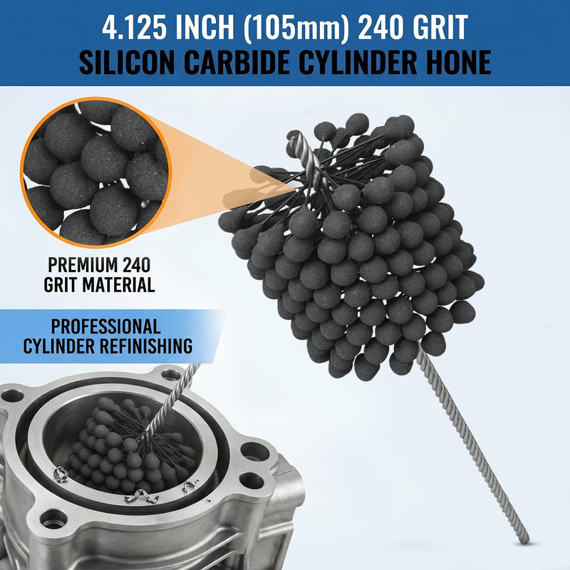 Flexible Cylinder Hone Tool 4.125"Ball Style Engine Cylinder Hone,240 Grit Silicon Carbide for Hole Diameters 3.751"- 4.125",Ball Hone for Mild Steel,Stainless Steel,Cast Iron,Softer Ferrous Materials
