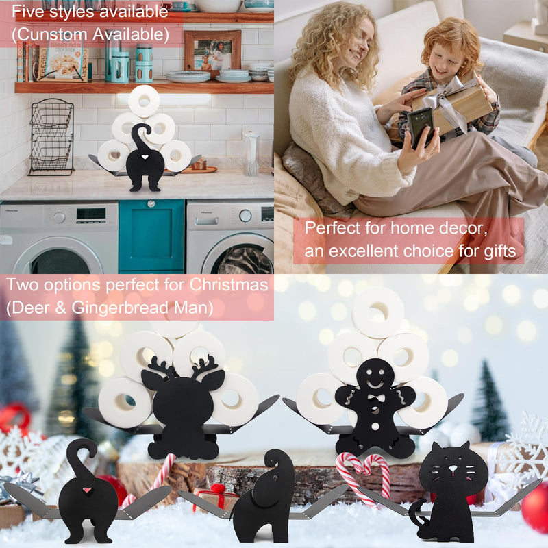 Elephant Toilet Paper Holder – Whimsical Bathroom Decor for Toilet Tank Top, Funny Black Metal Freestanding Storage for 7 Rolls, Unique Novelty Gag Gift Elephant