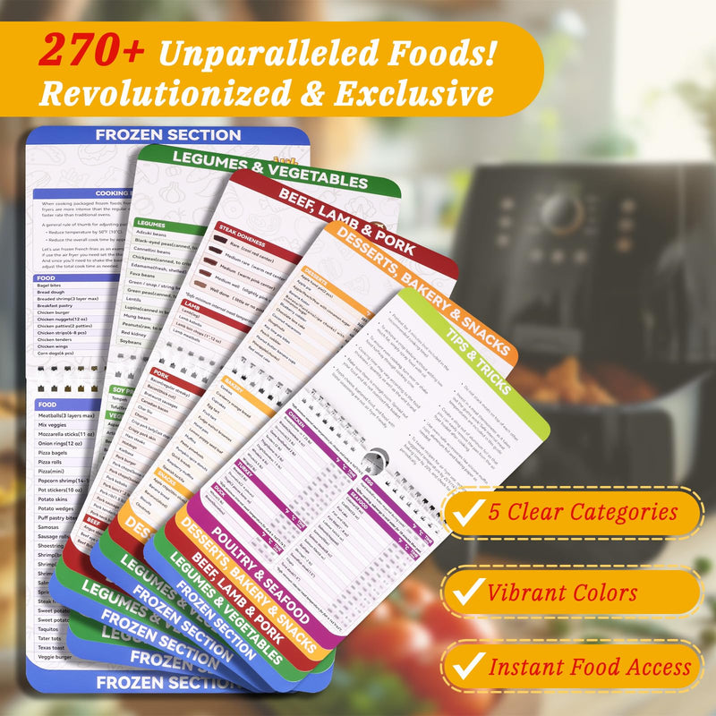 270+ Foods Air Fryer Cooking Guide Magnetic, Air Fryer Cheat Sheet Magnets Cooking Guide Booklet, Air Fryer Accessories for Air Fryer Cooking Guide Flip Chart, Air Fryer Temp and Time Chart