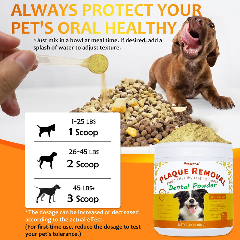 Petstoral Natural Dog Dental & Supplement Powder, Plaque & Tartar Control with Glucosamine, Omega-3, Probiotics & Vitamin E for Joint, Beef Liver Flavour, Digestion & Fresh Breath 2.12 Ounce (Pack of 1)