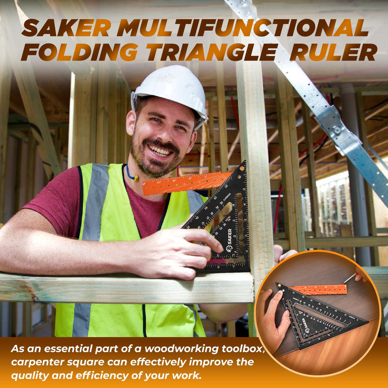 Saker Folding Square 12 inch,T Square Triangle Ruler Measuring Layout Tool,Gift for Men,Multi-Purpose Carpenter Square,Rafter Square Woodworking Tool for Drawing Contour Lines and Angles
