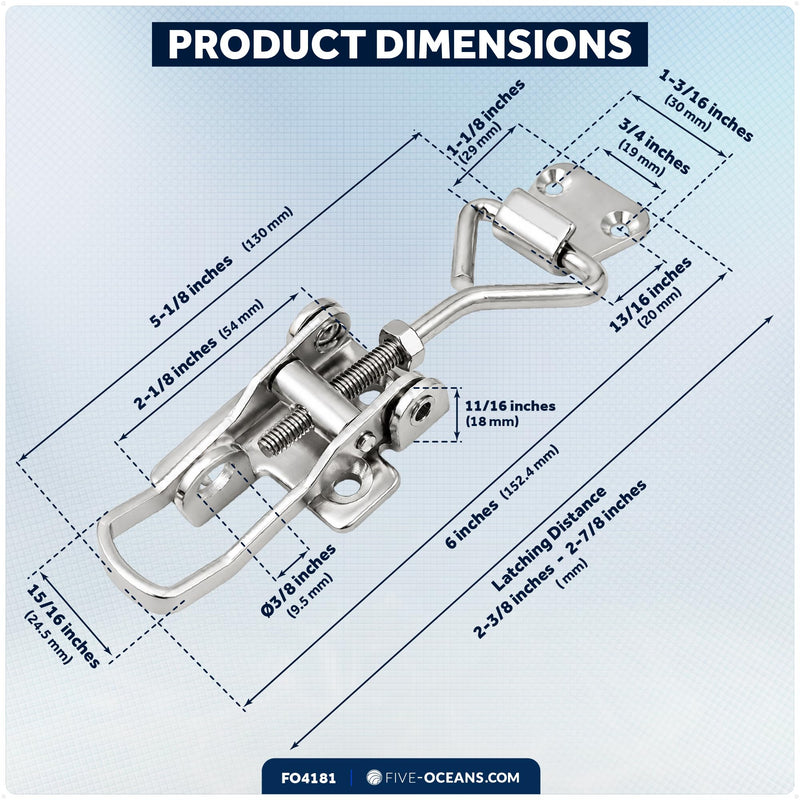 Five Oceans Toggle Latch Clamp - Adjustable Latch, Marine Locker Clamp Latch, Anti-Rattle Latch Fastener Clamp 1