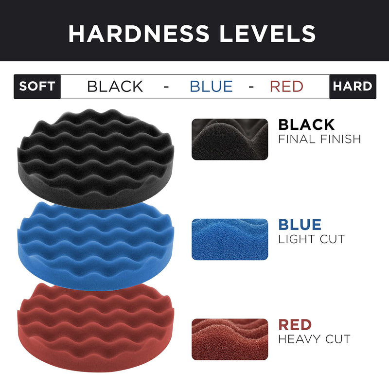 TCP Global Professional 3 Pad Buffing and Polishing Kit with 8 Inch Waffle Foam Pads for Car Detailing - Complete Polisher Buffing Pad Set with 5/8" Threaded Backing Plate