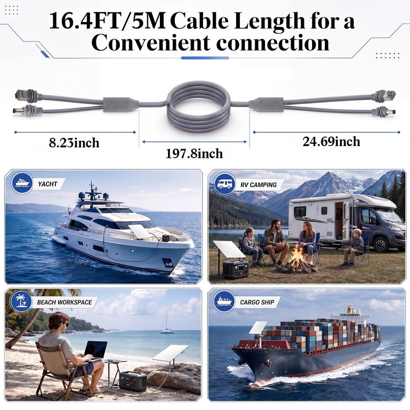 Sabary 2 in 1 Compatible with Starlink Mini Ethernet Cable 16.4 FT Rj45 Ethernet Cable, DC, DC to C Power Cables Relacement Waterproof Plug and Play Accessries for Boat Car