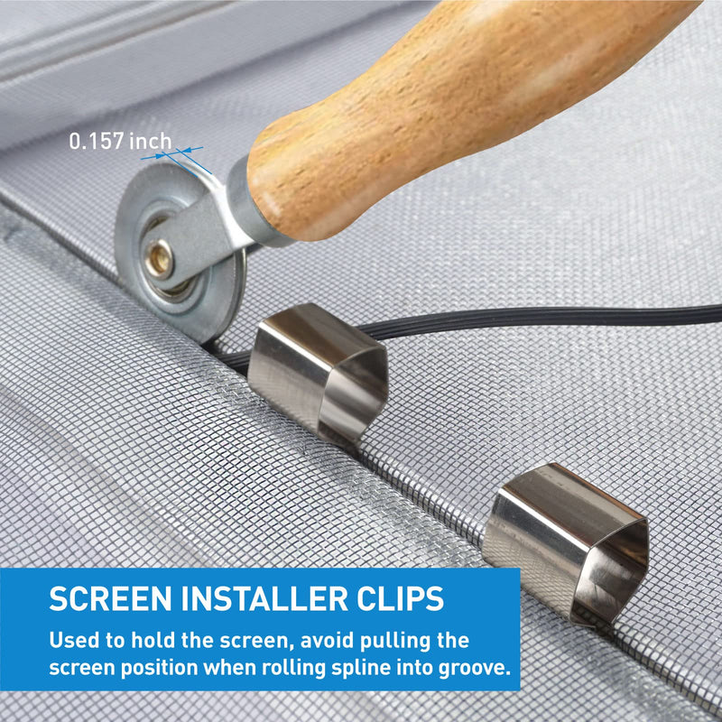 Screen Repair Kit, 5 in 1 Screen Tool - Screen Roller Tool, Spline Removal Hook,Screen Clips, Retainer Spline (32 ft) and Screen Cutter for Replacing & Installing Door and Window Screens Black Spline