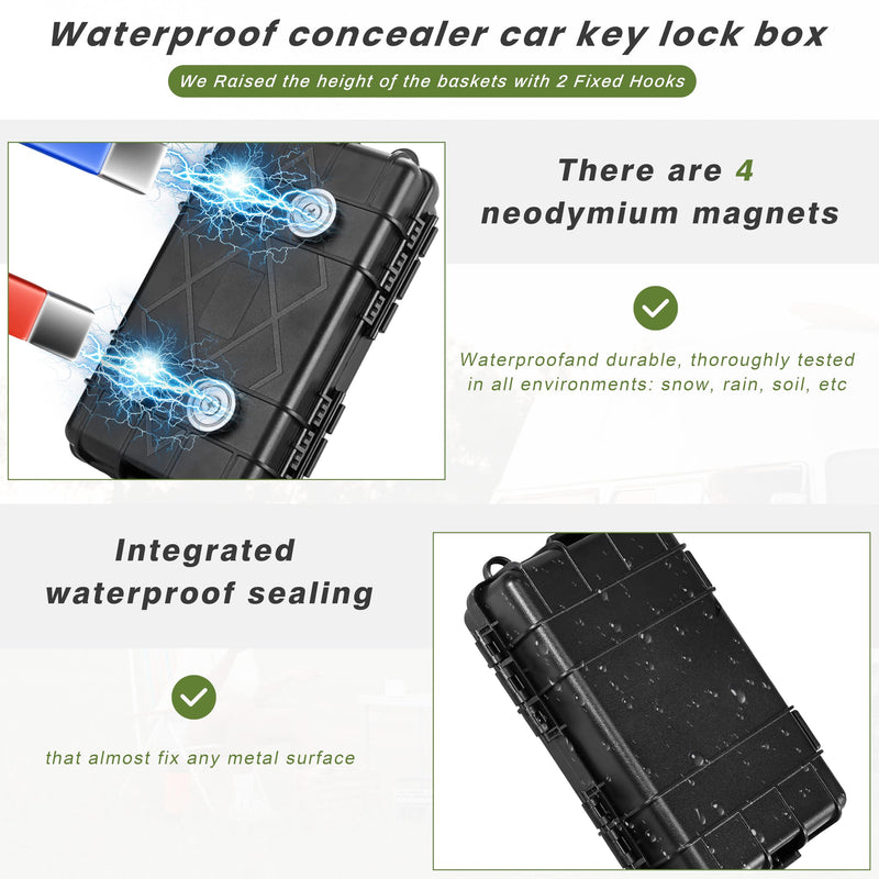 Magnetic Key Box for Under Car, 7.3''x4.2'' Car Key Fob Holder Outdoor Magnetic Box Waterproof Large Magnetic Key Holder Under Vehicles Hide a Key 4 Strong Magnets for Hiding Keys, Black