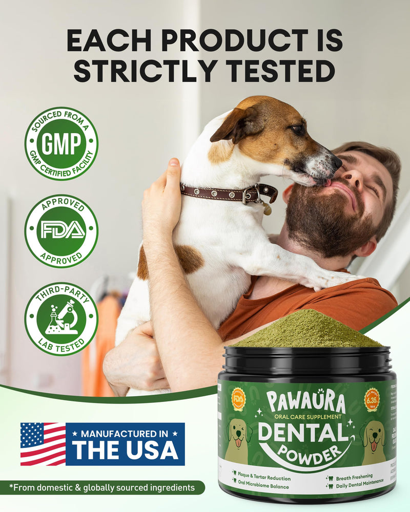 Dog Teeth Cleaning Powder,Dog Breath Freshener with Probiotics for Targets Tartar & Bad Breath,Dog Dental Powder for Teeth Cleaning of All Breeds,180g(6.35 oz) - Made in USA 6.35 Ounce (Pack of 1)