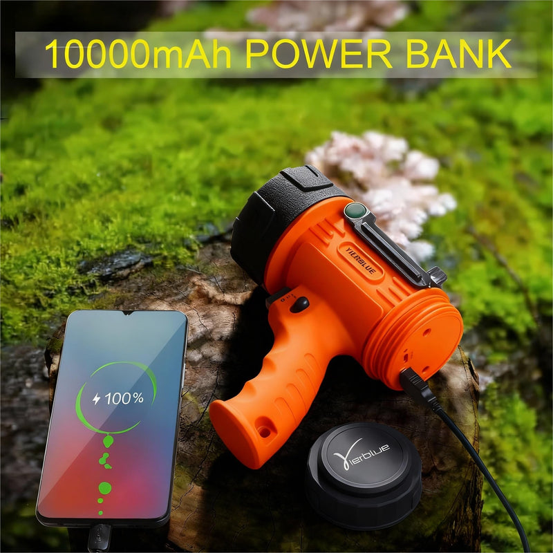 YIERBLUE Rechargeable Spotlight,Handheld Rechargeable Flashlight 200,000 Lumens LED, IP67 Waterproof 12 Hours Running for Boating, Camping, Hunting Orange