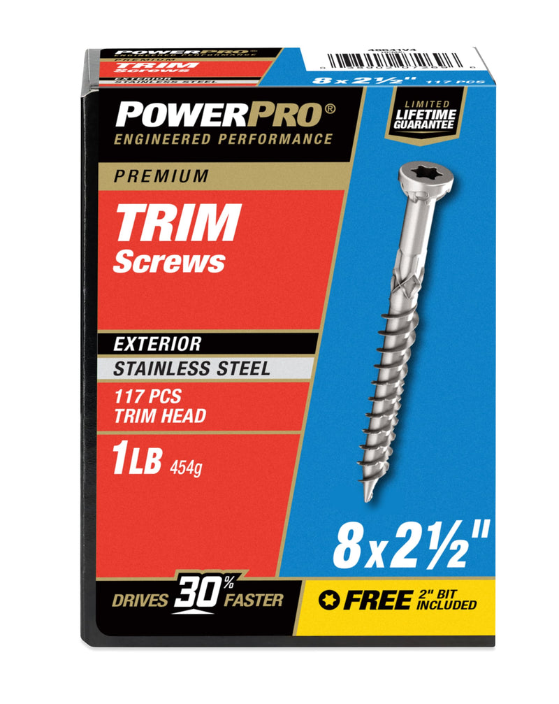 Power Pro Premium 305 Stainless Steel Trim Screws (#8 x 2-1/2") - 1lb Box #8 x 2-1/2"