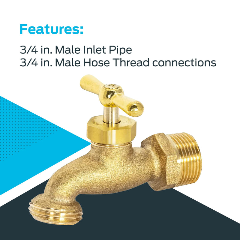 EZ-FLO Irrigation Hose Bibb, 3/4 Inch MIP Connection, 3/4 Inch MHT Connection, Brass Plumbing Fitting, 20183 3/4 in.