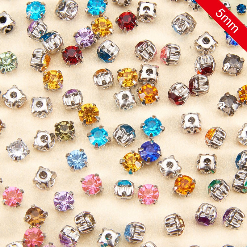 PH PandaHall 900pcs Sew on Acrylic Rhinestone Faceted Montee Five-Hole Beads with Brass Base 5x5x4mm for Jewelry Making Mixed Color Length 5mm 18 Colors-900 Pcs