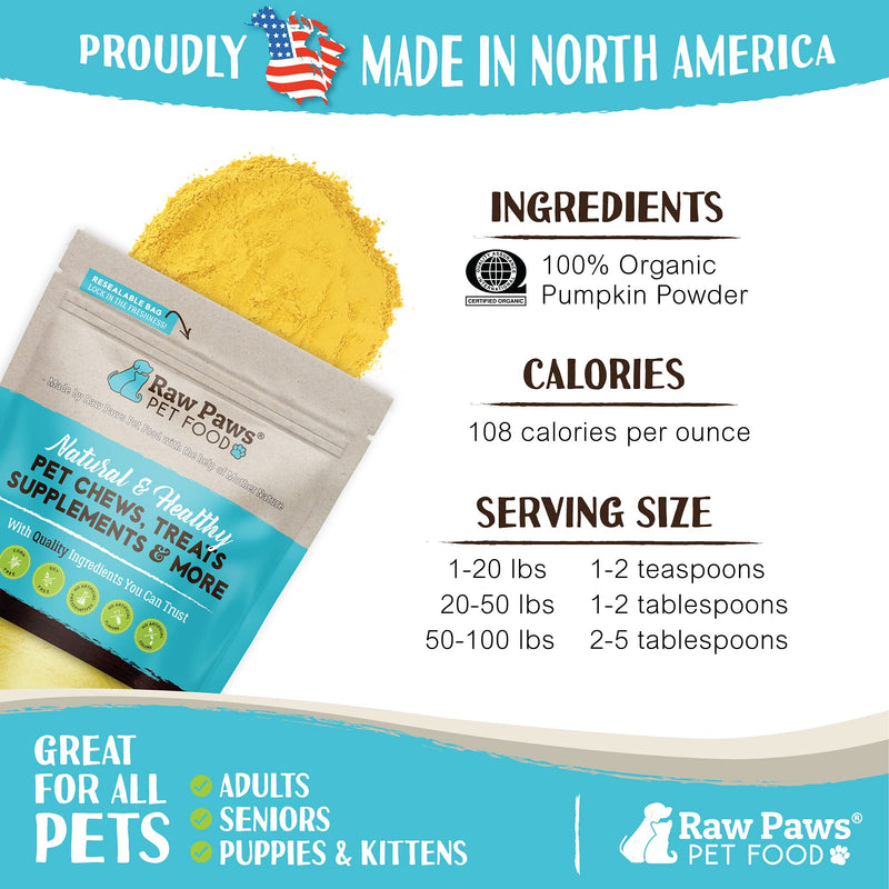 Raw Paws USA Organic Pumpkin Powder for Cats & Dogs, 4-oz - Healthy Stool, Diarrhea, Constipation Relief, Pure Pumpkin for Dogs, Canned Pumpkin for Dogs Alternative, Dog Pumpkin Powder, Fiber for Cats 4 oz - PawsPlanet Australia