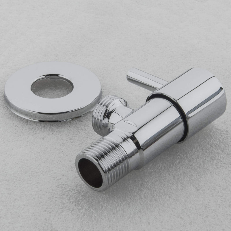 Earl Diamond Modern Solid Brass Angle Stop Valve Shut Off Quarter Turn Water Bathroom Shower Plumbing Commercial 1/2 inch Male IPS G1/2 Round Handle (Polished Chrome)