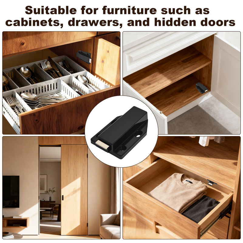 2 Pack Magnetic Push Latch,Heavy Duty Magnetic Touch Latch,for Push to Open Cabinet or Kitchen Drawer, Kitchen Door,on Strong Pop Out (Black - 2.7 inch, 2 Pack) Black - 2.7 inch(ejectable)