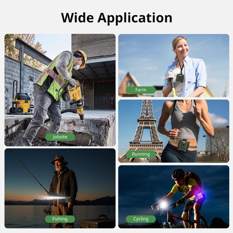Portable Waist Fan 10000mAh Portable Waist Fan 18000RPM Neck Fan With Max 12H Working Time 5 Speeds adjustment with LED flashlight and Charging display Cooling for Outdoor Jobsite and etc(Green) Green