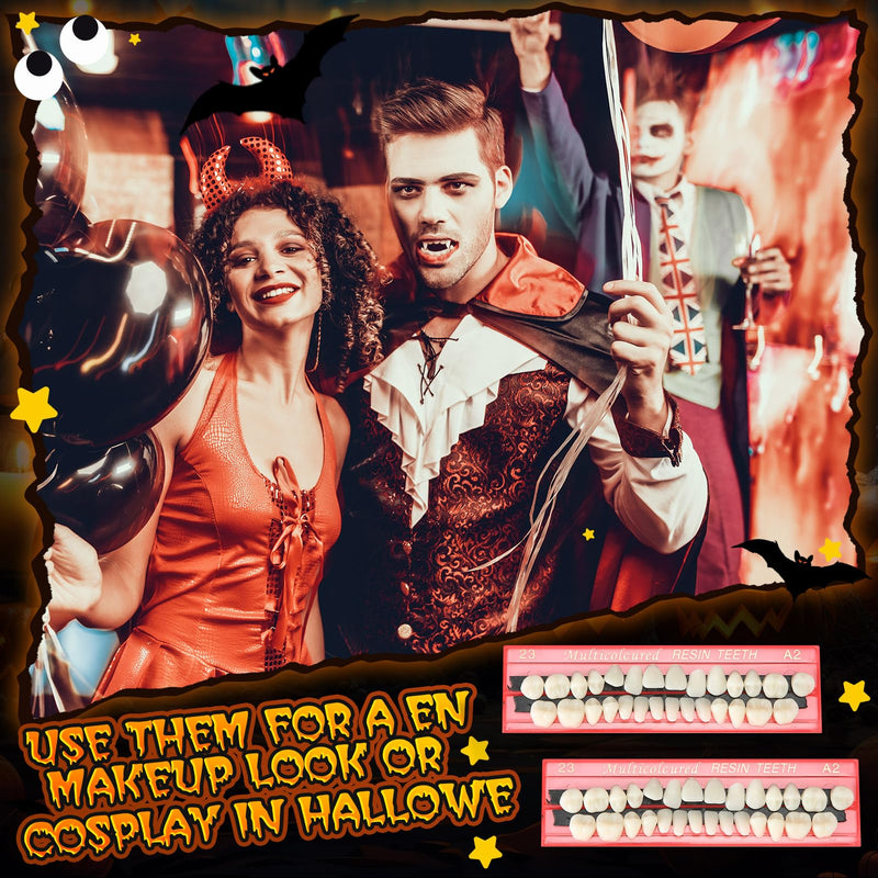 Nuanchu 280 Pcs False Teeth Acrylic Resin Denture Replacement Fake Teeth 10 Sets Denture Tooth Kit Upper Lower Dental Materials 23 A2 for Halloween DIY Dental Education Teeth Teaching Model