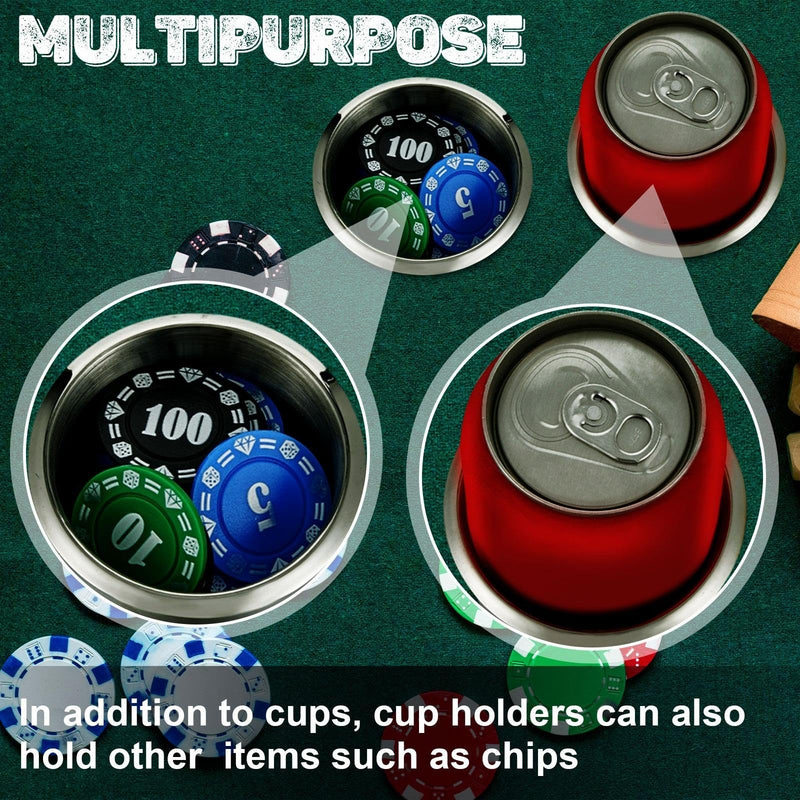 5 Pcs Tessco Table Cup Holder Inserts Stainless Steel Drop in Drink Cup Holder Insert Metal Poker Game Table Accessories for Casino Desk Car Trucks Boat Sofa Cupholder Storage 5
