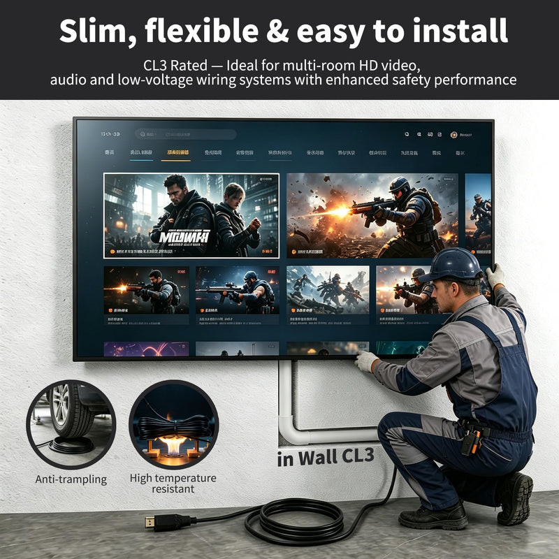 10k 8K Fiber Optic in-wall CL3 Rated HDMI Cable Long 30FT 48Gbps Certified High speed HDMI 2.1 Cord 8K@60Hz 4K@120Hz 10K@30Hz,HDCP 2.2/2.3 eARC HDR10 Dolby Compatible with PC TV Monitor Laptop PS4/PS5