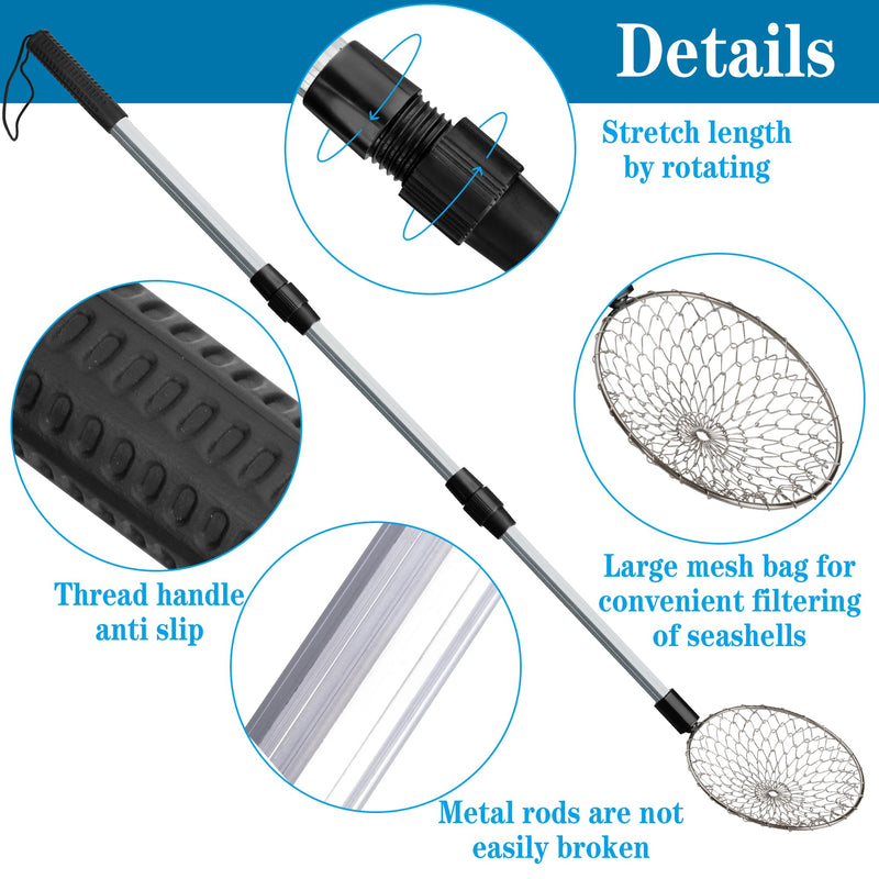 codree 4 Pcs/Set Shark Tooth Sifter with Beach Bags- Large Beach Sand Sifter- Sand Scoop Shell Scooper for Beach- Beach Scoop Shovel and Sifter Tool for Picking Up Shells Beachcombing & Rock Hunting Set a