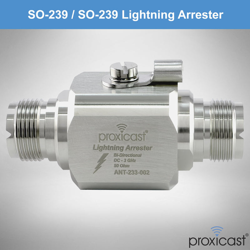 Proxicast Coaxial Lightning Arrester/Suppressor with UHF SO-239 Female Connectors - Pro-Grade Coax Cable Surge Protector for RF, HF, VHF, UHF, CB, Ham, Two-Way Radio and Other Antennas (ANT-233-002) UHF-Female/UHF-Female