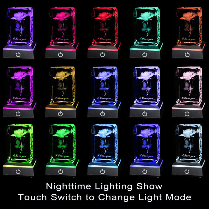 hochance 3D Rose Crystal Multicolor Nightlight,I Love You Decolamp,Perfect Valentines Day Gifts Ideas for Her My Girlfriend Wife Mom - Unique Anniversary Birthday Presents A-Rose