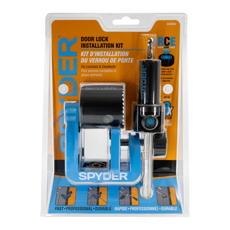 Spyder 5-Piece Rapid Core Eject Door Lock Installation Jig and Bi-Metal Hole Saw Kit, 1-inch and 2-1/8-inch 5-Piece Set