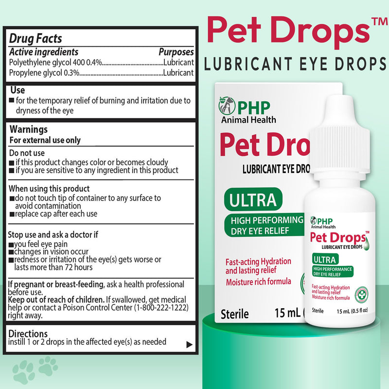 Ultra Lubricant Pet Drops 15 ml - Eye Drops for Cats and Dogs - Moisture Rich Formula, Fast Acting Hydration Dogs Eye Drop for Dry Eyes, Artificial Tears for Extra Dry Eye ( U.S Made )