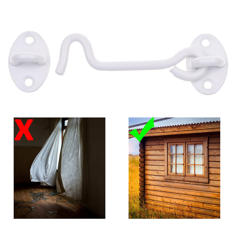 Eco-Fused 4-inch Heavy Duty Hook and Eye Latch - 1x Barn Door Lock (White), 4X Mounting Screws - Powder Coated Stainless Steel Hooks for Door, Windows, Sheds, Fences, Gates, Closets, Cabinets 1 set: 4 inch - White