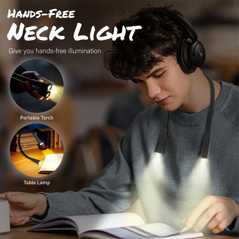 Silver LED Neck Rechargeable Reading Light, Multifuntion Book Light for Reading in Bed and Camping, 4 Brightness Levels, Bendable Arms, Super Soft Materials Made Comfort & Lightweight Silver