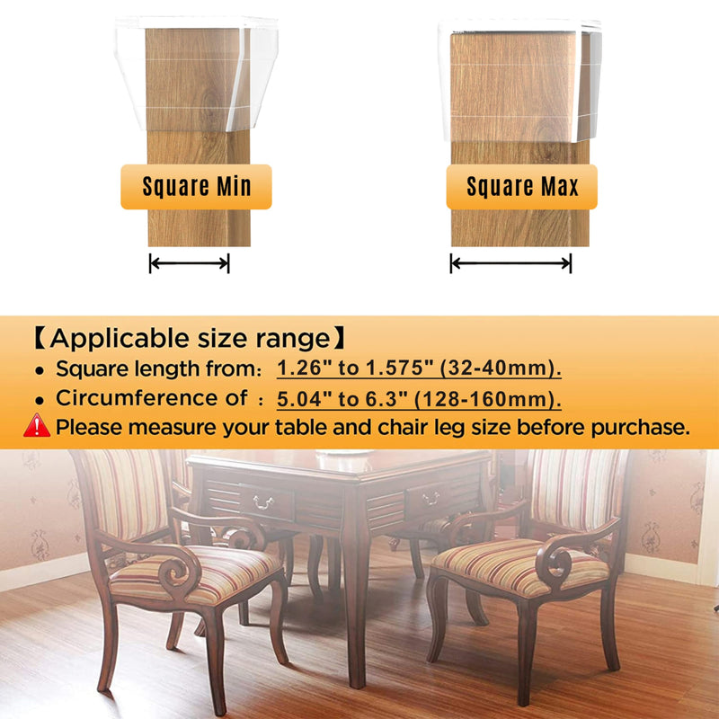 16 Pcs Non Slip Square Chair Leg Protector - Non Skid Furniture Grippers, Anti-Slip Silicone Furniture Feet Caps, Used for Outdoor Protection of Chair Legs(Clear, 1.26-1.54"). Clear Square(1.26-1.54")