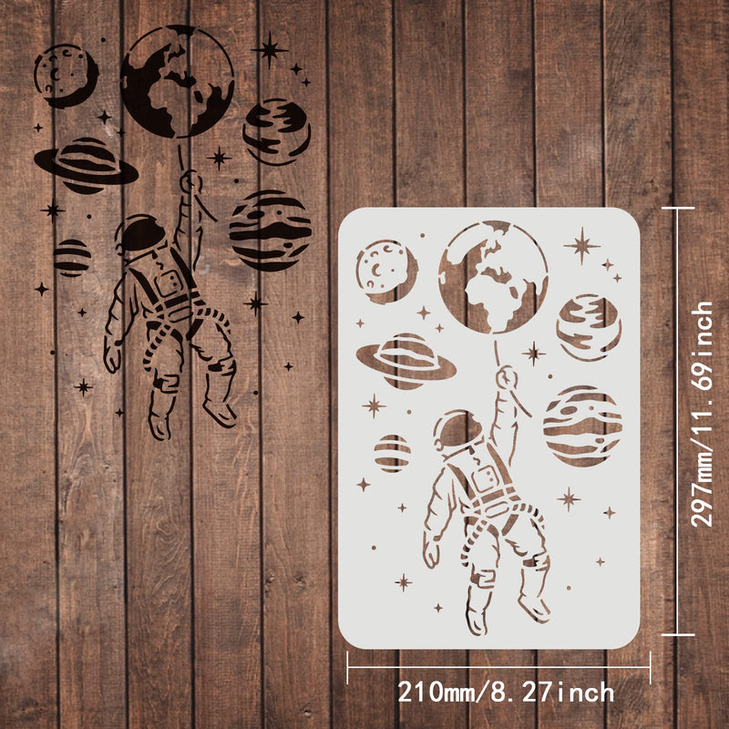 FINGERINSPIRE Astronaut Stencils 11.7x8.3 inch Plastic Outer Space Theme Drawing Painting Stencils Planet Earth Star Pattern Wall Stencils Reusable Stencils for Painting on Wood, Floor, Wall and Tile