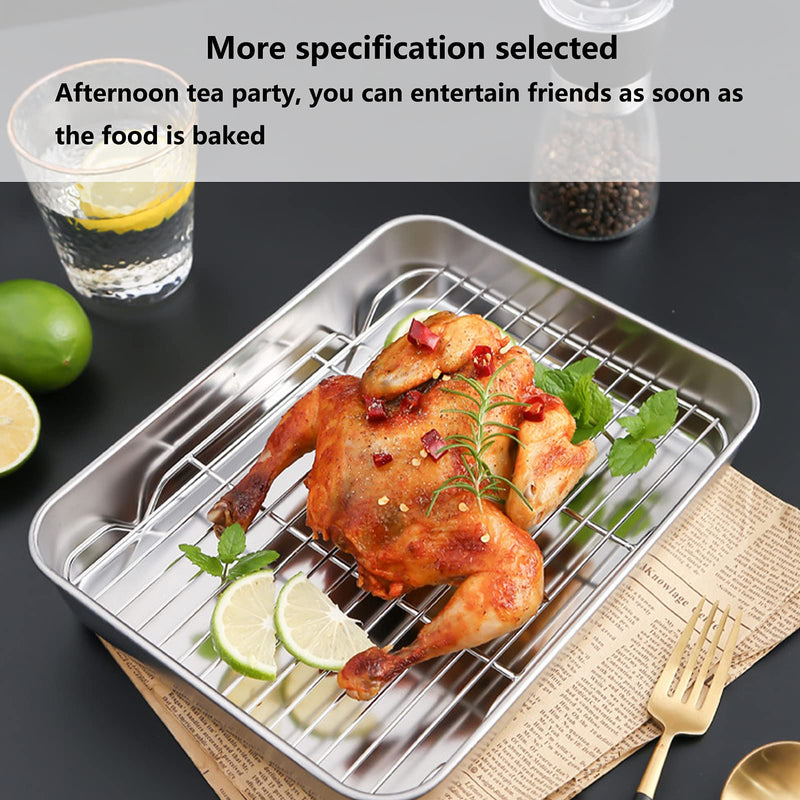 Roasting Pan, Rectangular Baking Pan and Rack Stainless Steel Easy for Cooking Baking(23.5 * 17.5 * 5CM) 23.5*17.5*5CM