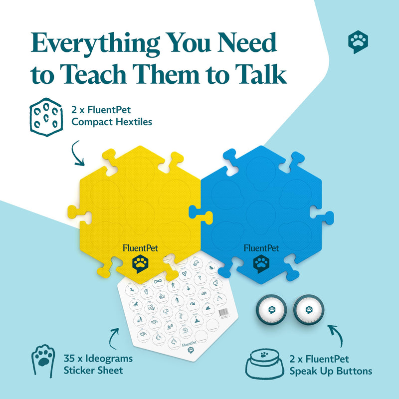 FluentPet Tester Kit - Set of 2 Dog Talking Buttons & HexTiles - Customizable Cat & Dog Training Buttons for Communication - Batteries Included - Pet Buttons Gift Set 2 Buttons + 2 HexTiles (Bold)