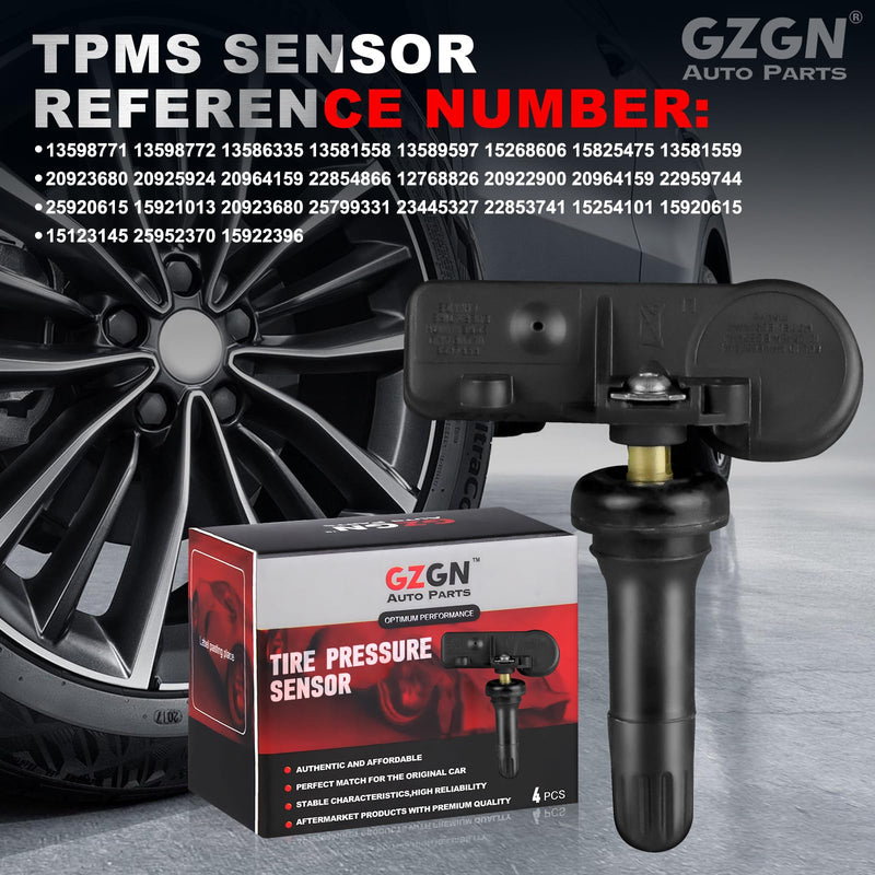 TPMS Sensor Compatible with Chevy Silverado GMC Sierra Cadillac Buick Pontiac Saturn Hummber Saab - 4 PCS Pre-programmed 315MHz Tire Pressure Monitoring Sensor, Replace#13586335 13598771 13598772 13586335