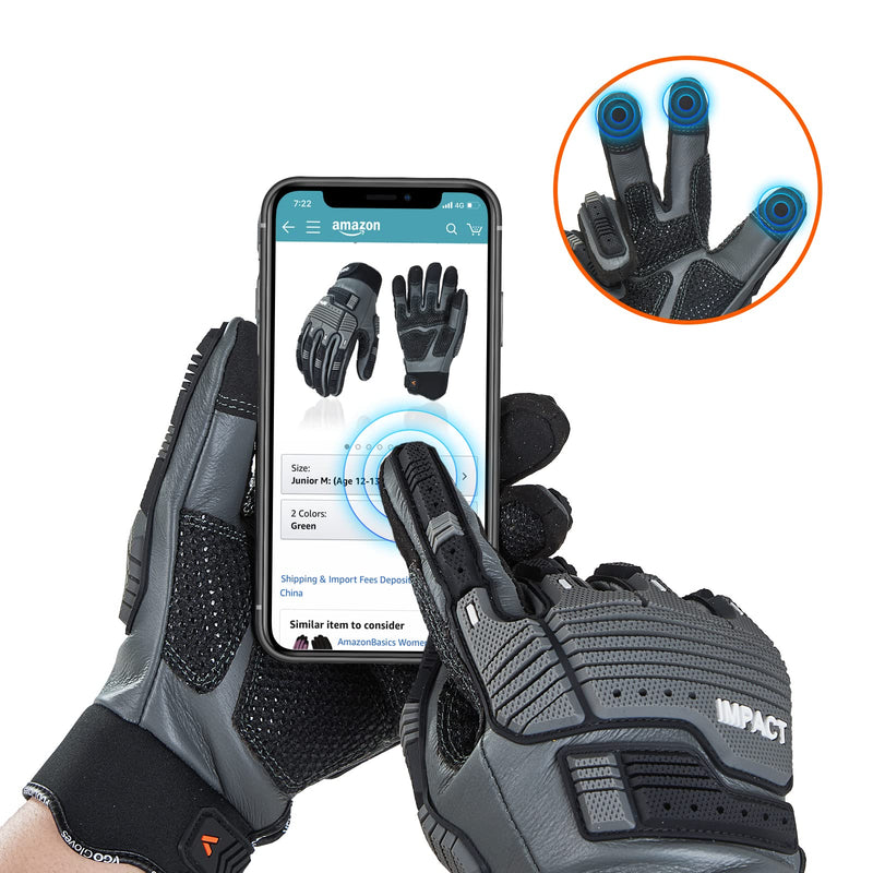 Vgo...…1Pair Leather Heavy Duty Work Gloves,Mechanics Gloves,Water Resistant,Impact Resistant,Anti-Vibration(CA7722WR) X-Large Gray