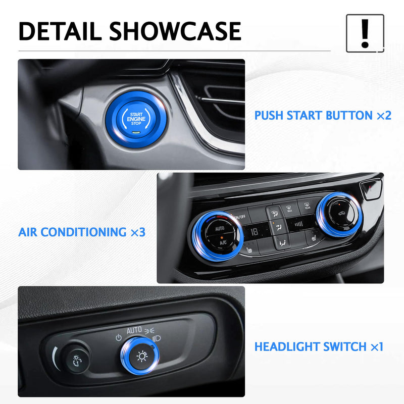 for 2024-2026 Buick Envista & Encore GX Accessories (Not fit Avenir Trim) - 5PCS Aluminum Alloy Knob Cover Trim Kit (Blue), Anti-Slip Design, Interior Upgrade & Knob Protection Dark-Blue