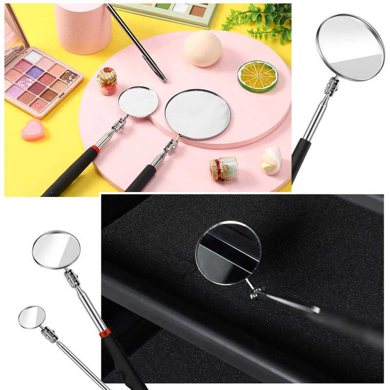 3 Pieces Telescoping Inspection Mirror Round Mirror Inspection Tool for Check The Condition of The Vehicle, Observe The Eyelashes, Mouth and Other Small Parts 3 Kinds of Size