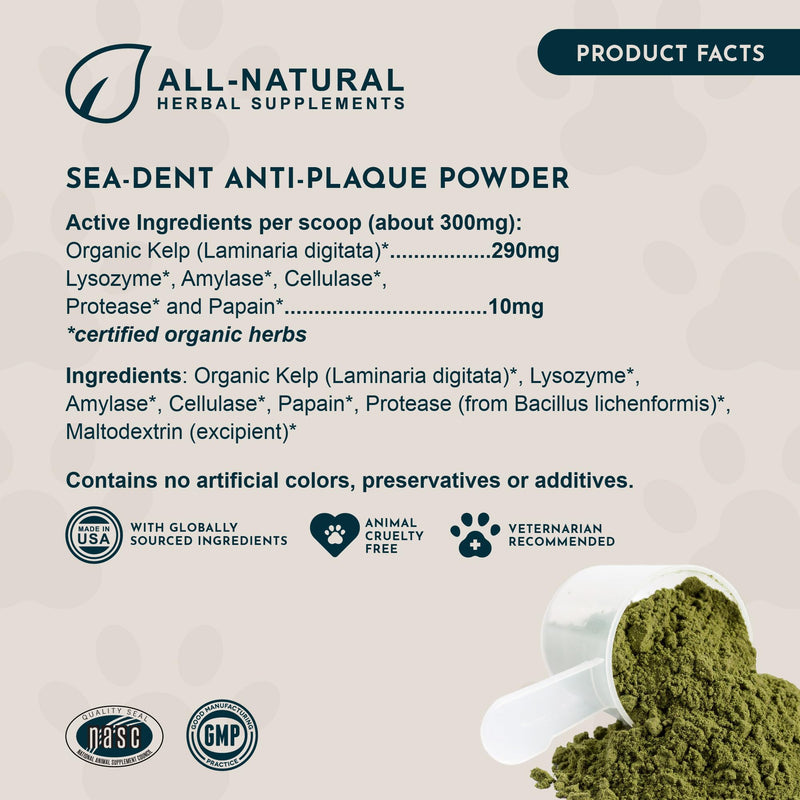 Animal Essentials Sea-Dent for Dog Teeth - Dental Powder for Dogs & Cats Teeth & Gums, Natural Oral Formula for Plaque & Tartar, Bad Breath Oral Freshener & Cleaner - 1.76 oz