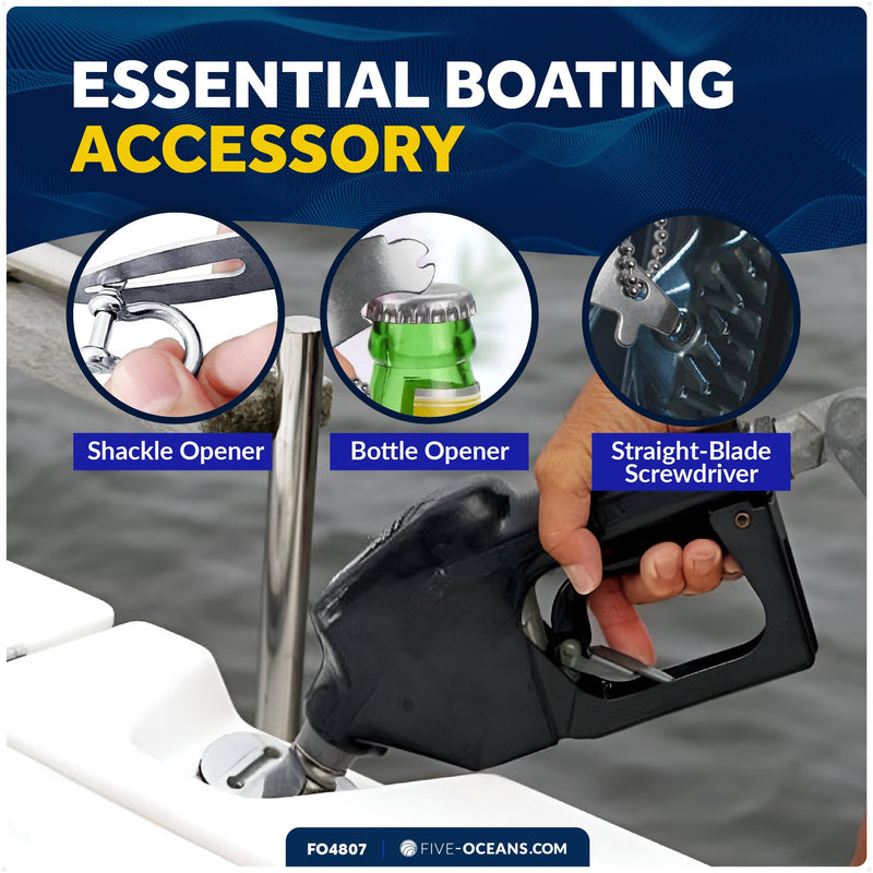 Five Oceans Universal Boat Multi-Tool - Stainless Steel Boat Gas Cap Key Tool with Shackle Opener, Bottle Opener, Screwdriver - 2-Pack