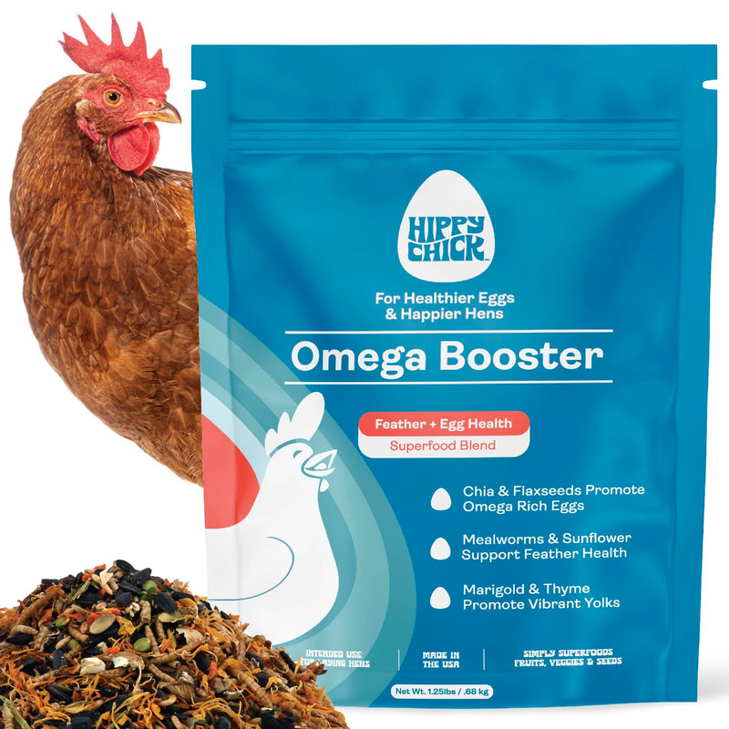 Hippy Chick Egg Booster for Chickens – Omega-3 Vitamin Supplement for Laying Hens – Egg & Feather Health Support – Natural Poultry Treat and Layer Feed Additive 1.25 lbs