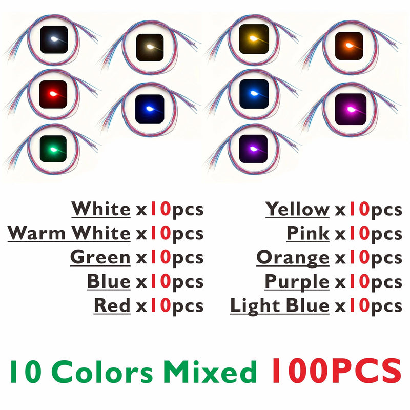 100pcs Pre-Wired Micro LED Pre-soldered 0805 SMD LEDs with Assembly Accessories for Beginner Model Building(Mix 10 Colors - 100pcs) Mix 10 Colors 100 Count (Pack of 1)