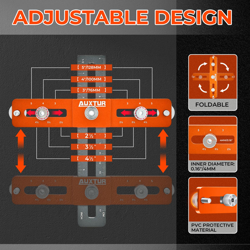 Cabinet Hardware Jig, Adjustable Cabinet Handle Template Tool with Alignment Hole, Punch Locator Drill Guide for Knobs,Handles and Pulls, Cabinet Template Tool for Drawer Cabinet Installation