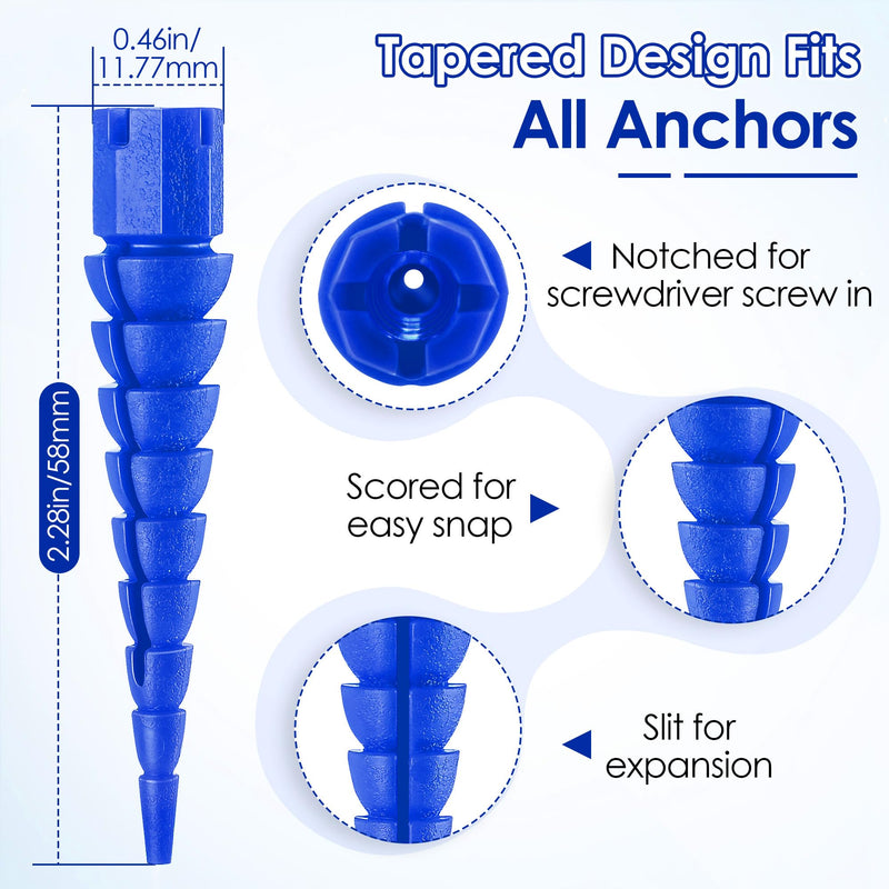 10 Pcs Wood Anchor, Stripped Screw Hole Repair Kit for Wood, Door, Fixing Stripped Screw Holes, Fits Wood Screws Sizes #2 to #16, Screw Holes from Stripped to Gripped, Blue