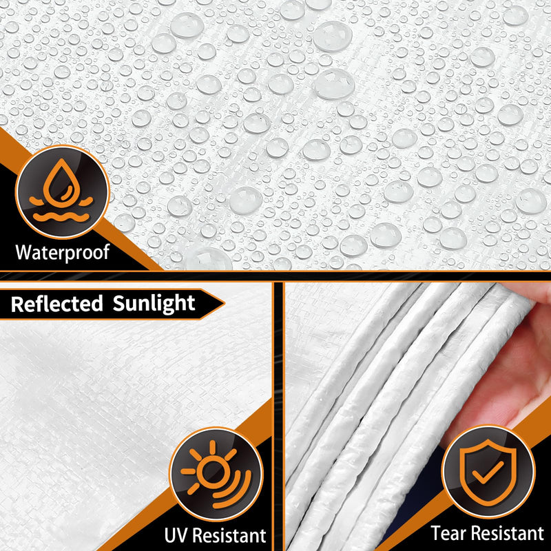 White Heavy Dut Waterproof Tarp 4' x 6', 10 Mil Thick, High Durability, Rip and Tear Resistant with Metal Grommets Every 20 Inches 4 FT x 6 FT White