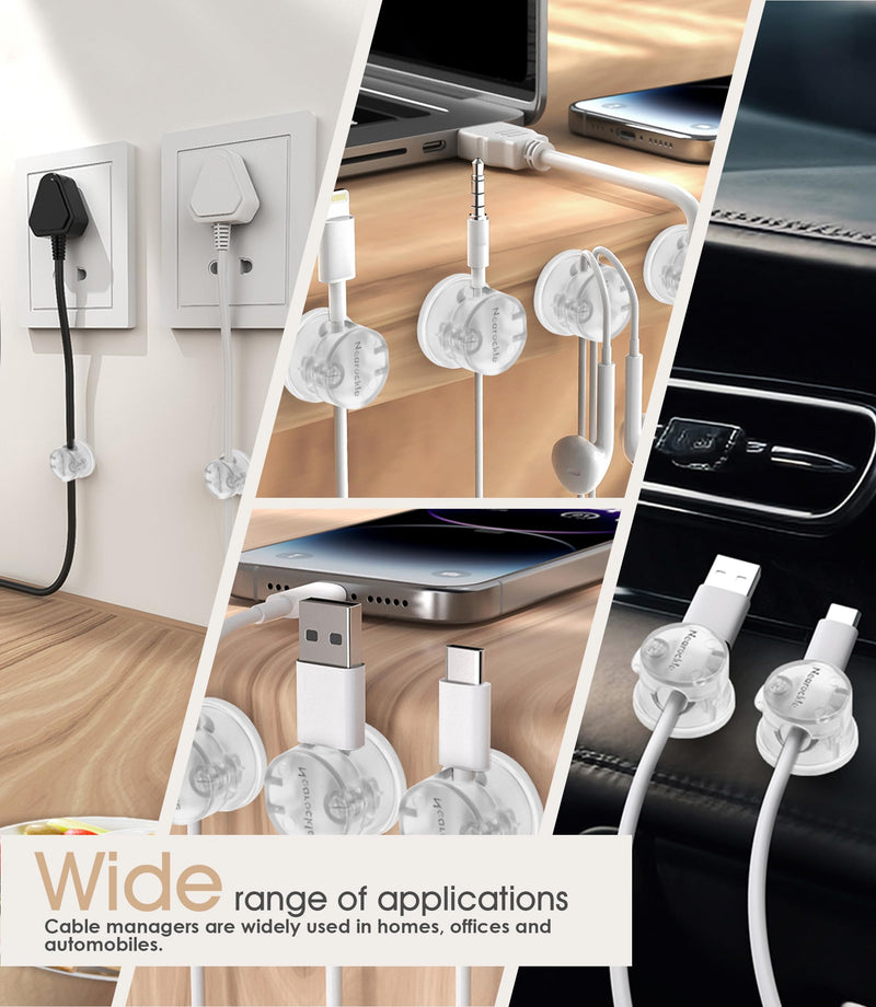 8 Pack Magnetic Cord Organizer [Locking Cable Rotatable] Cable Clips, Nearockle Upgraded Strong Magnetic Cord Holder, Adhesive Wire Keeper Cable Management for Desk,Car,Nightstand,Office,Home(Clear) 8Pack Transparent